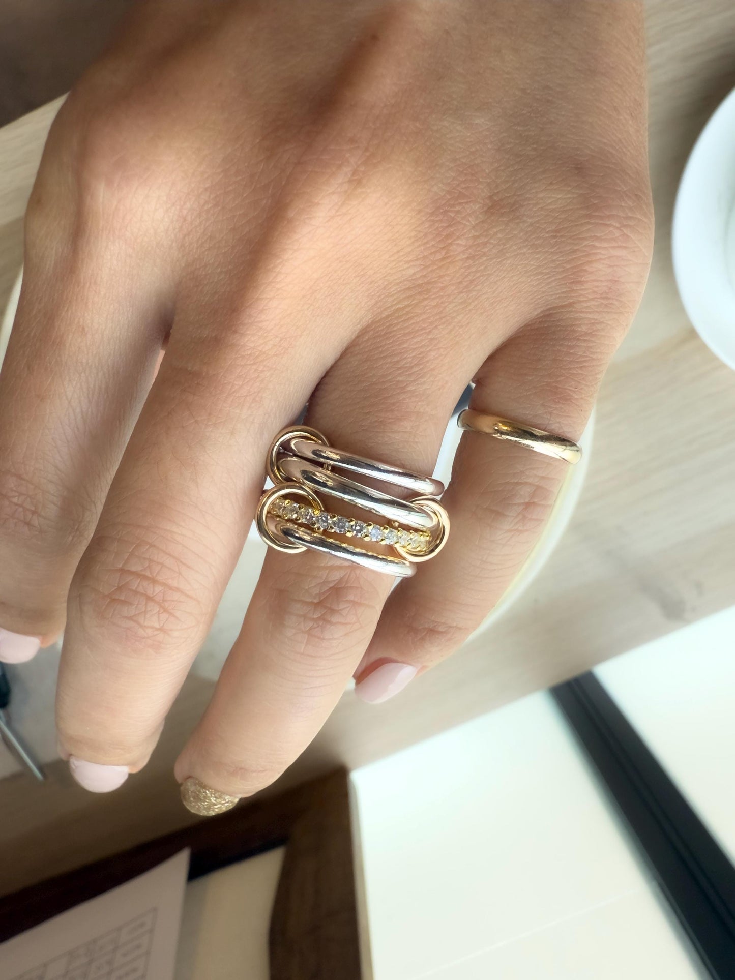 14KGF Gold Eternity Multi Link Connected Ring, Two Tone Connected Rings (R17)
