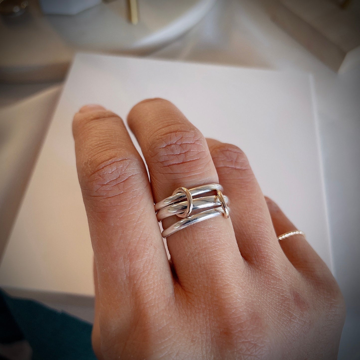 Two Tone Connected Ring: Sterling Silver & Gold Filled Statement Ring (R3)