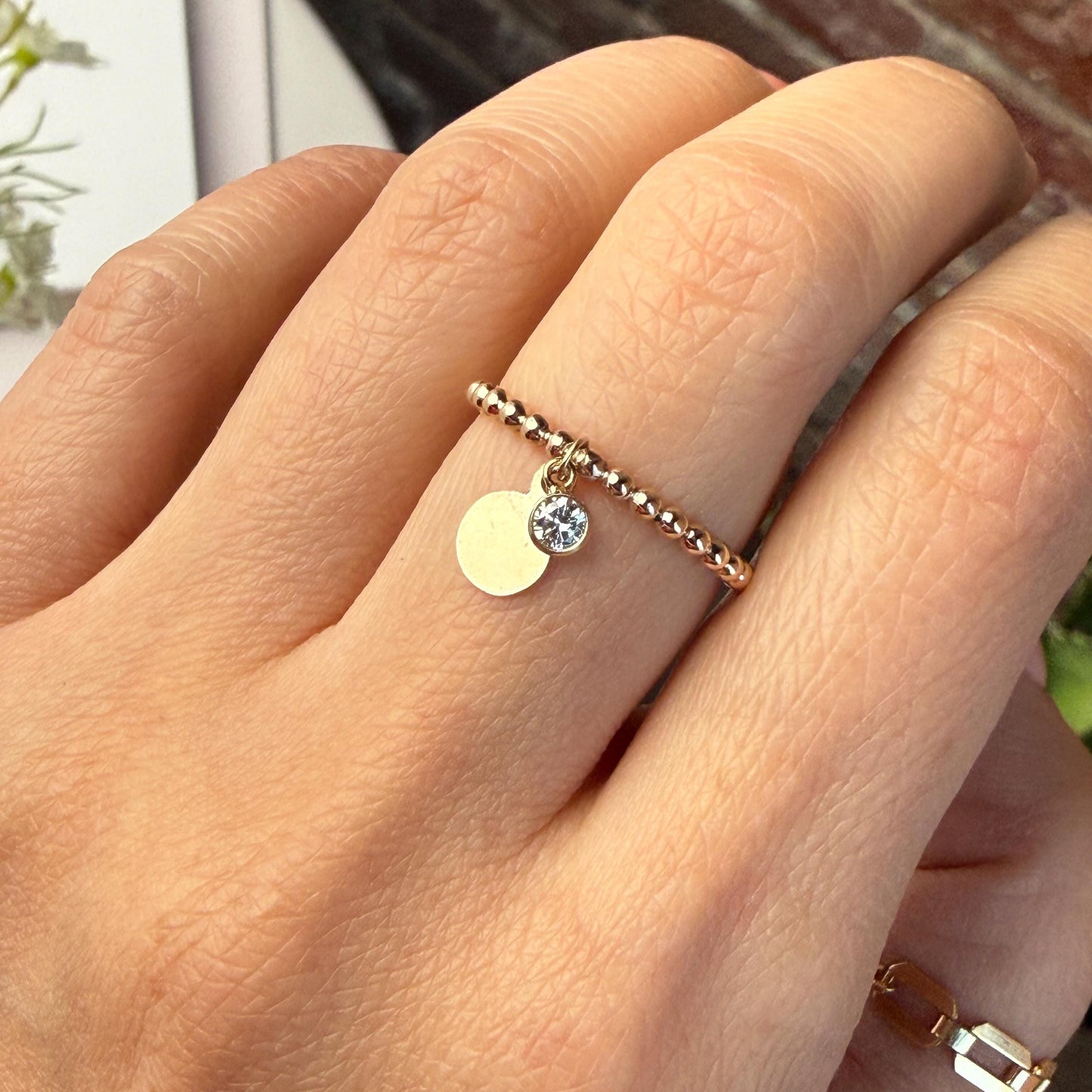 Belief Diamond Collection - 14K Gold-Filled Lab Diamond Dangle Ring: Dainty Beaded Band