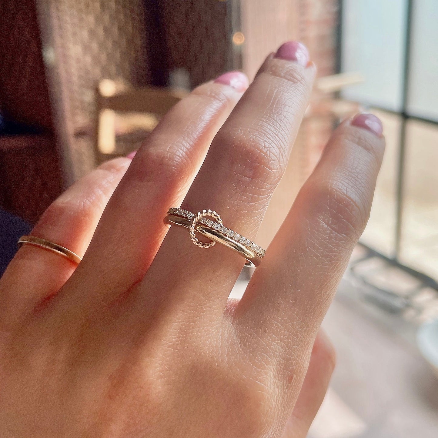 14KGF Gold Interlocking Ring Set: Eternity Statement Band (R55)