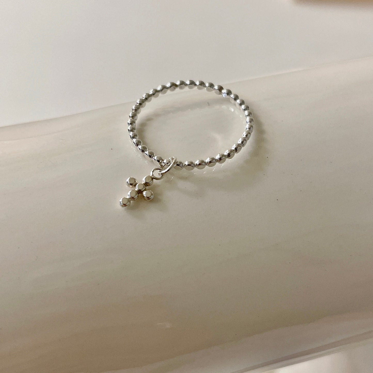 14KGF Cross Dangle Ring Set: Religious Rosary Style