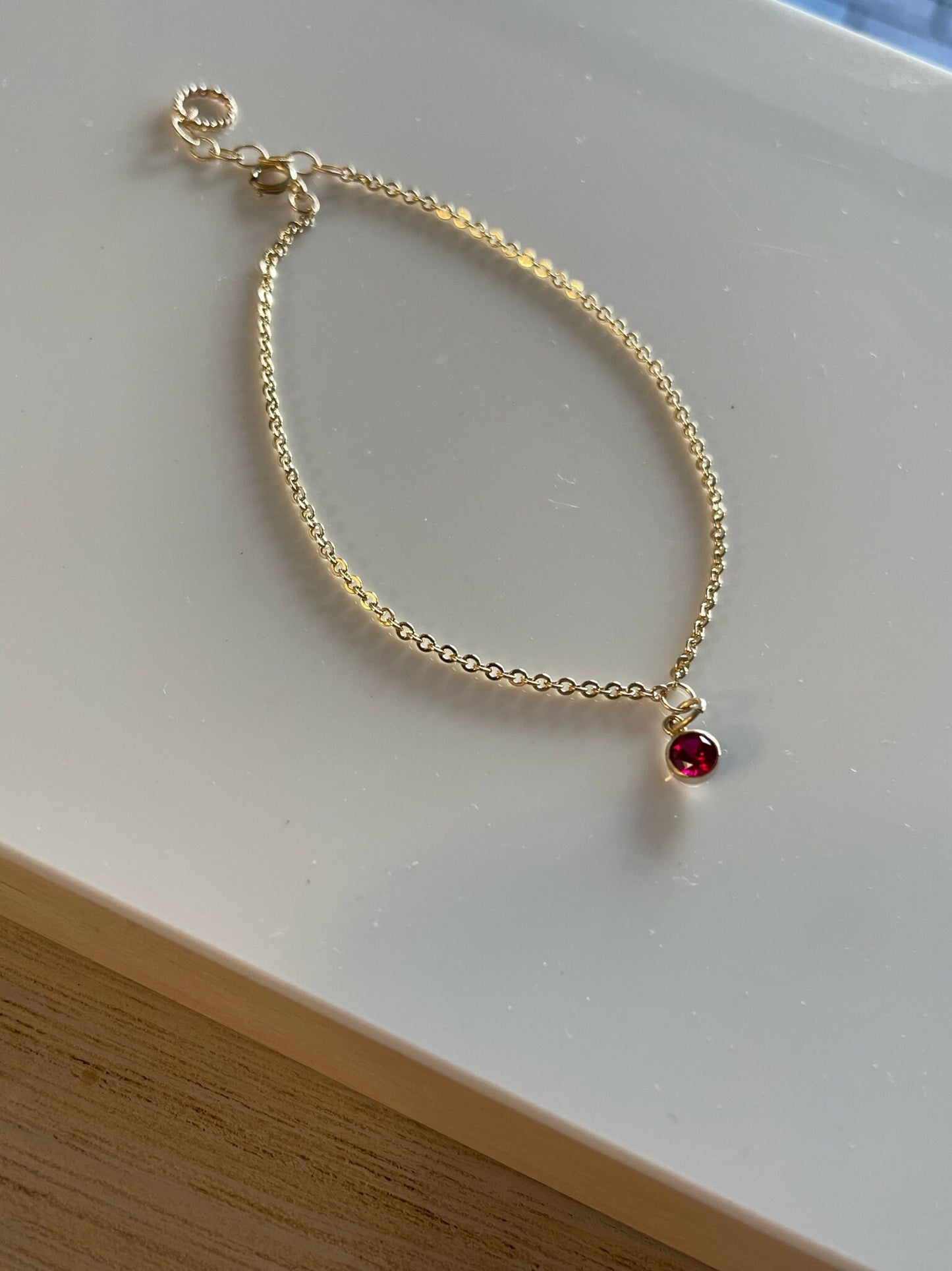 14K Goldfilled Sapphire Garnet Dangle Bracelet