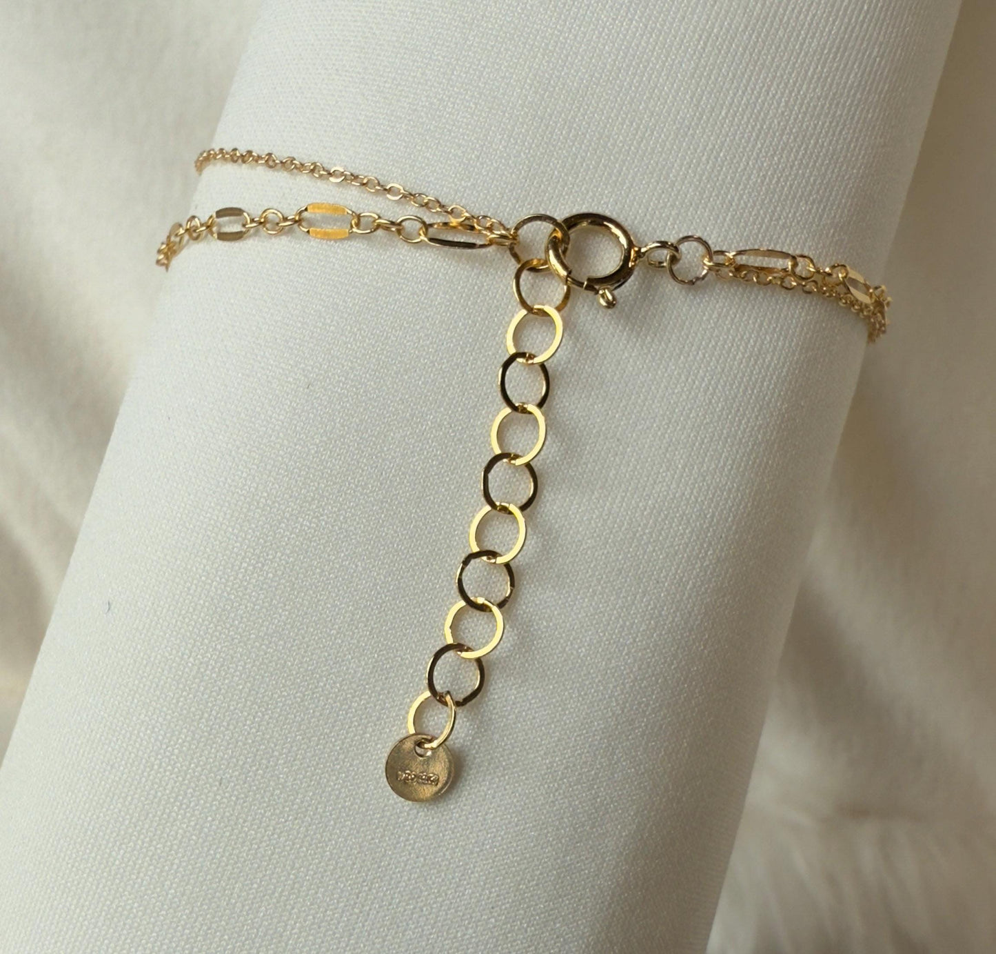 14KGF Gold Filled Double Chain Bracelet with Diamond Square Charm | Mix and Match Design | 1/20 14K Stamped