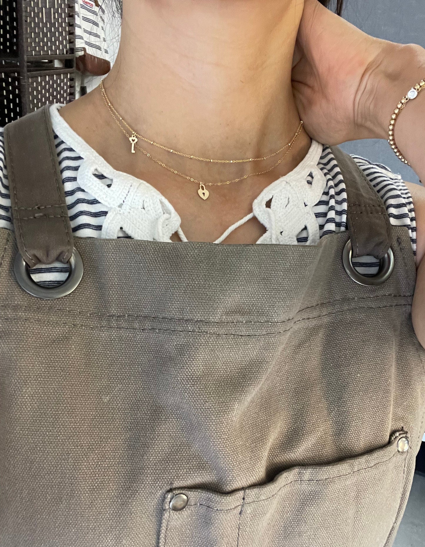 14K Gold-Filled Heart Lock and Key Double Strand Necklace