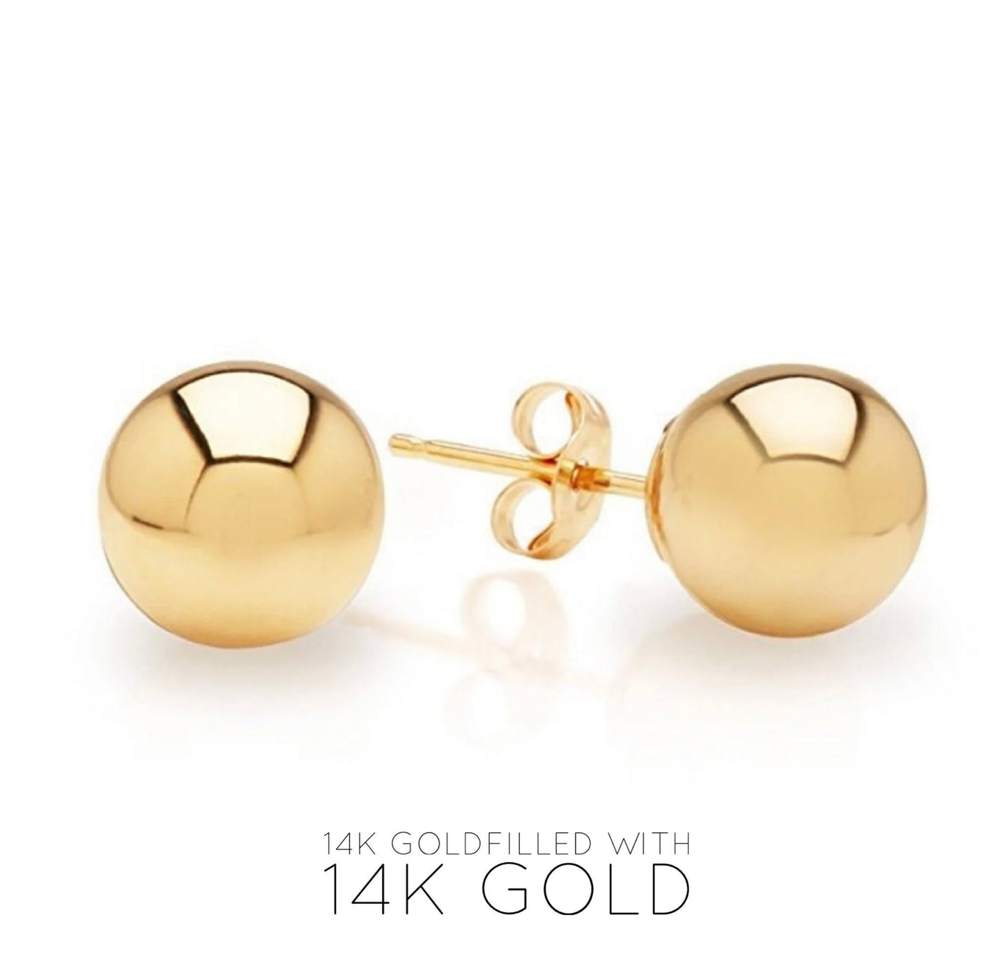 14KGF Yellow Gold Filled Ball Stud Earrings: High Polish Finish