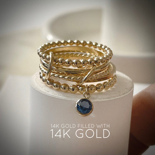 14KGF Gold Multi-Link Ring: Blue Zircon December Birthstone (R21)