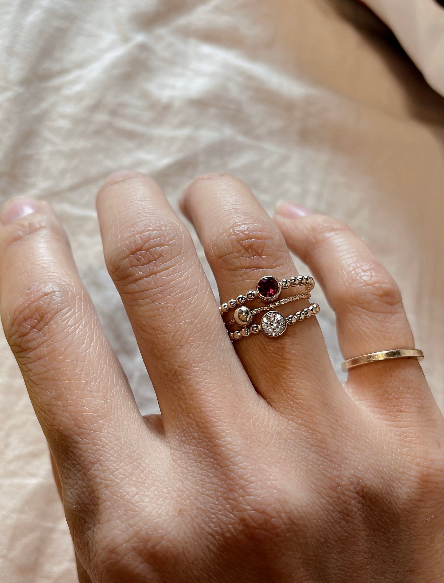 14K Gold Filled Garnet Ring Set: Stackable CZ Stone Rings