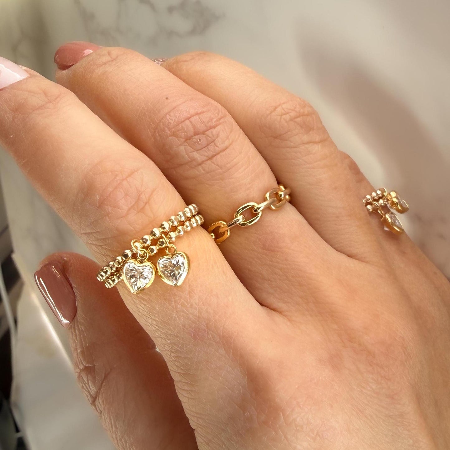 Belief Diamond Collection - Heart Lab Diamond Ring: Dainty Gold Filled Beaded Band Minimal Diamond Promise Ring