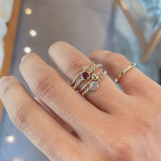 14K Gold Filled Garnet Ring Set: Stackable CZ Stone Rings