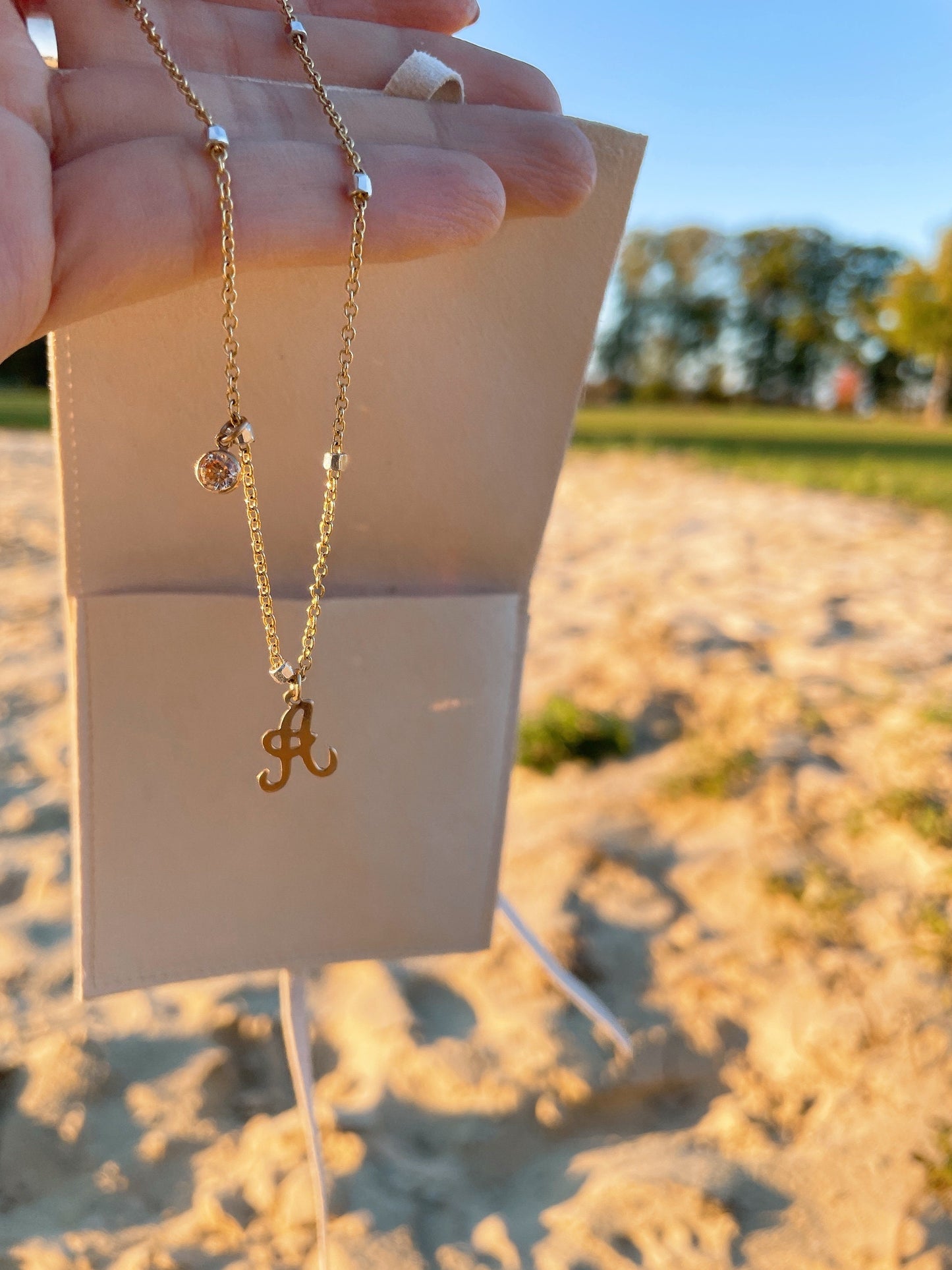 14K Gold Filled Initial Necklace: Personalized Birthstone Charm