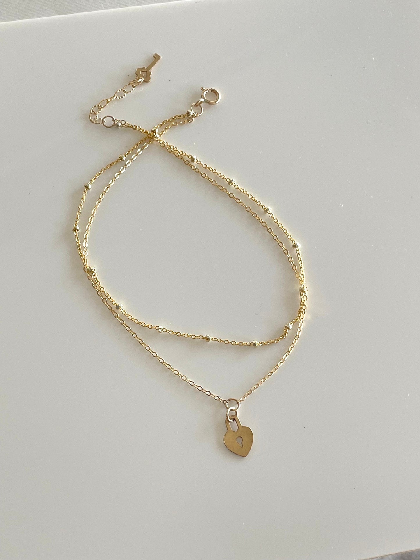 14K Gold-Filled Heart Lock and Key Double Strand Necklace