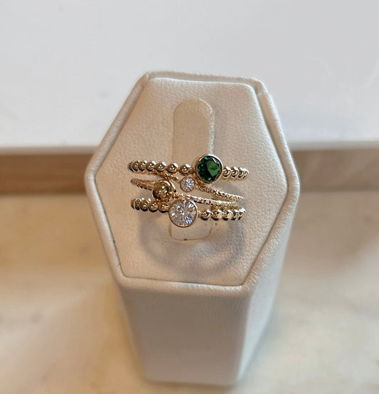14K Gold Filled Ring Set: Lab Emerald & CZ Stackable Rings
