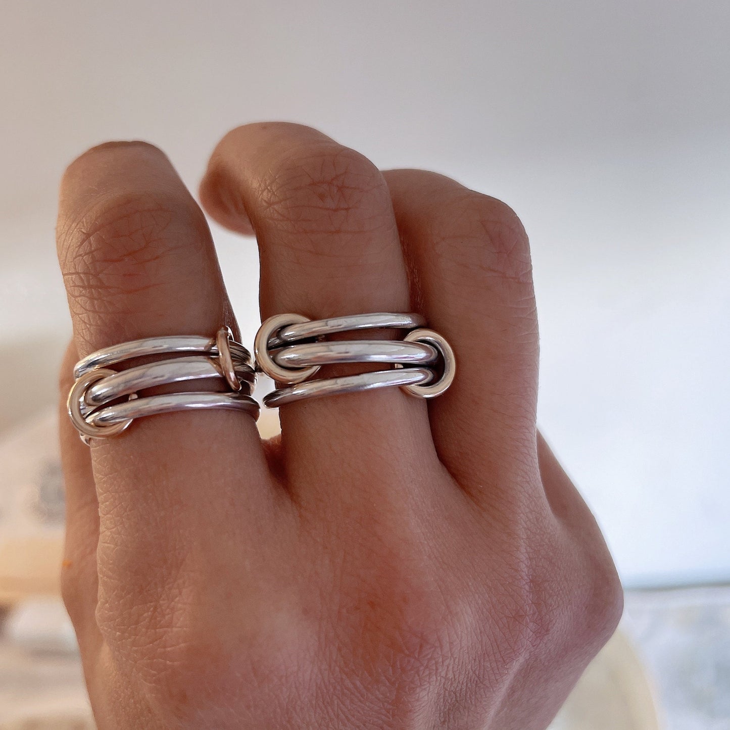 Two Tone Connected Ring: Sterling Silver & Gold Filled Statement Ring (R3)