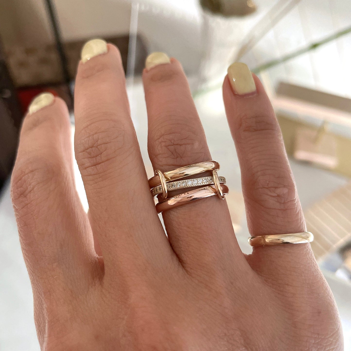 14KGF Two Tone Eternity Ring: Rose Gold & Yellow Gold Connected Bands (R16)