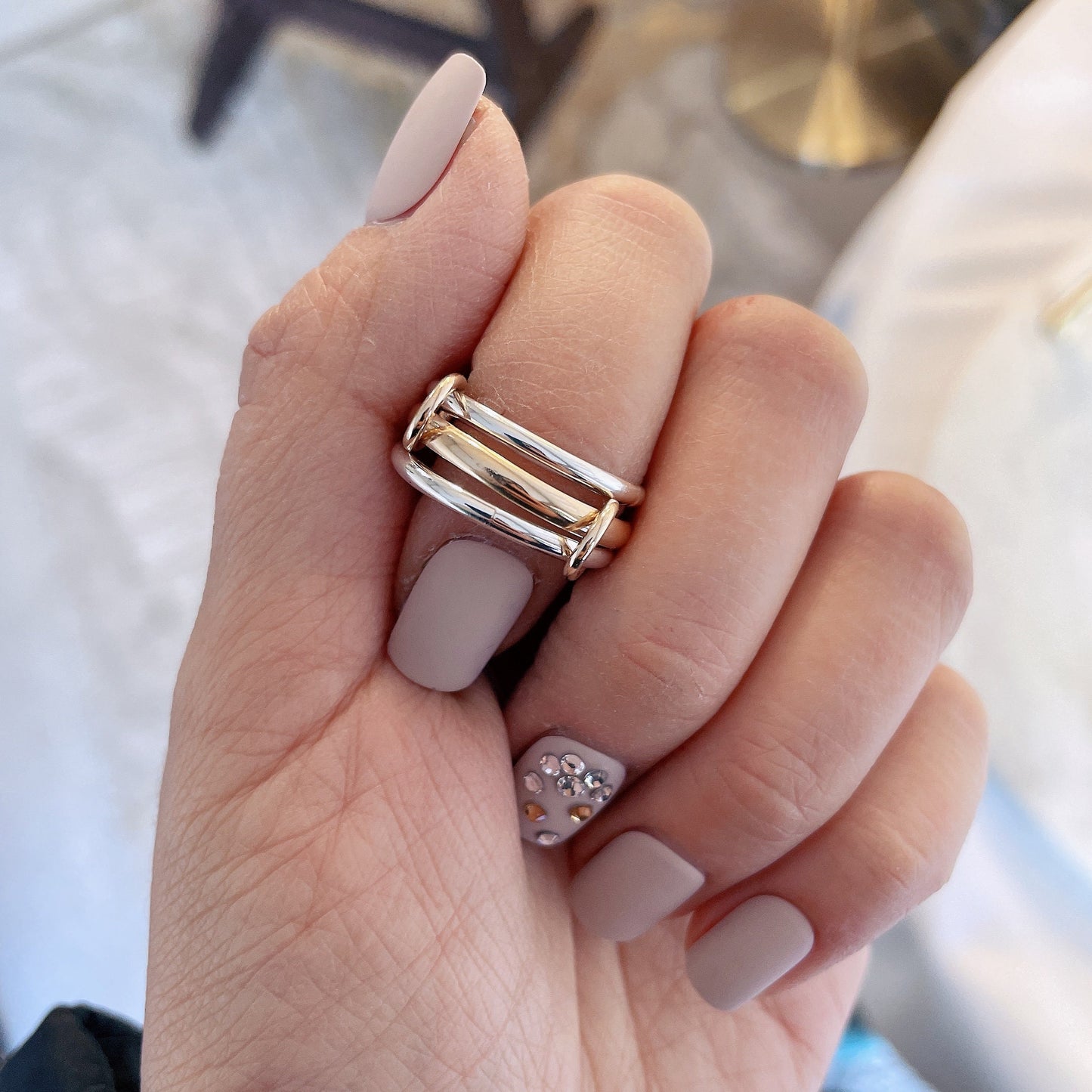 Two-Tone Connected Rings: 14KGF Gold and Sterling Silver Stacking Ring (R2S1)