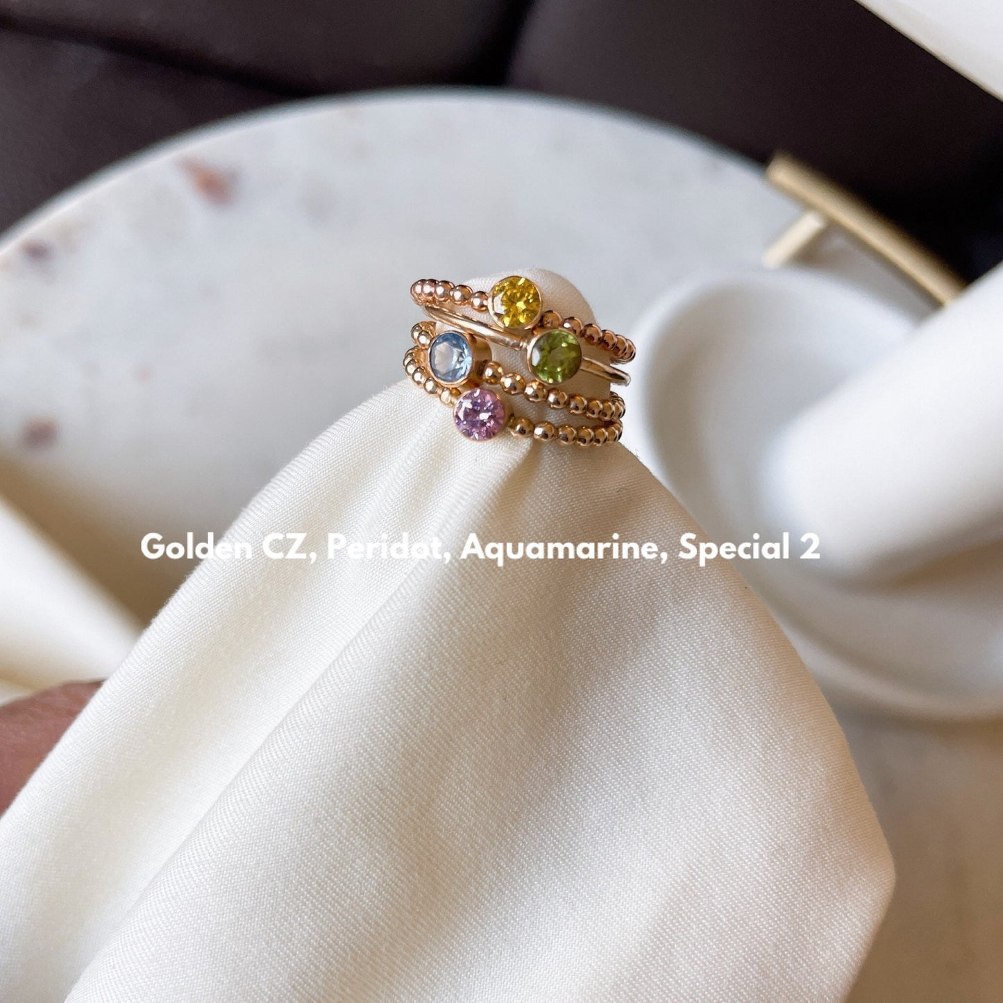 14K Gold Filled Birthstone Ring: 4mm Bezel Stacking Ring