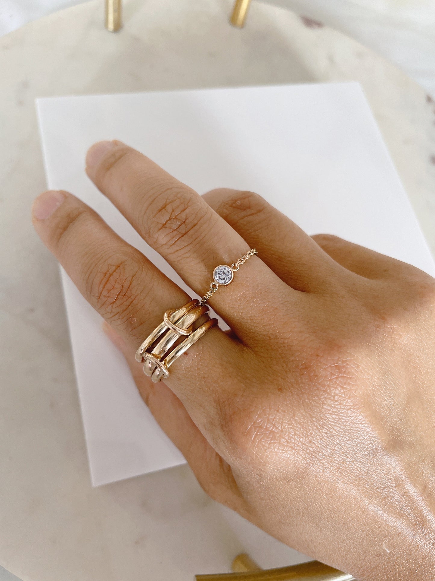 14KGF Gold Connected Ring: Chunky Statement Jewelry (R6)