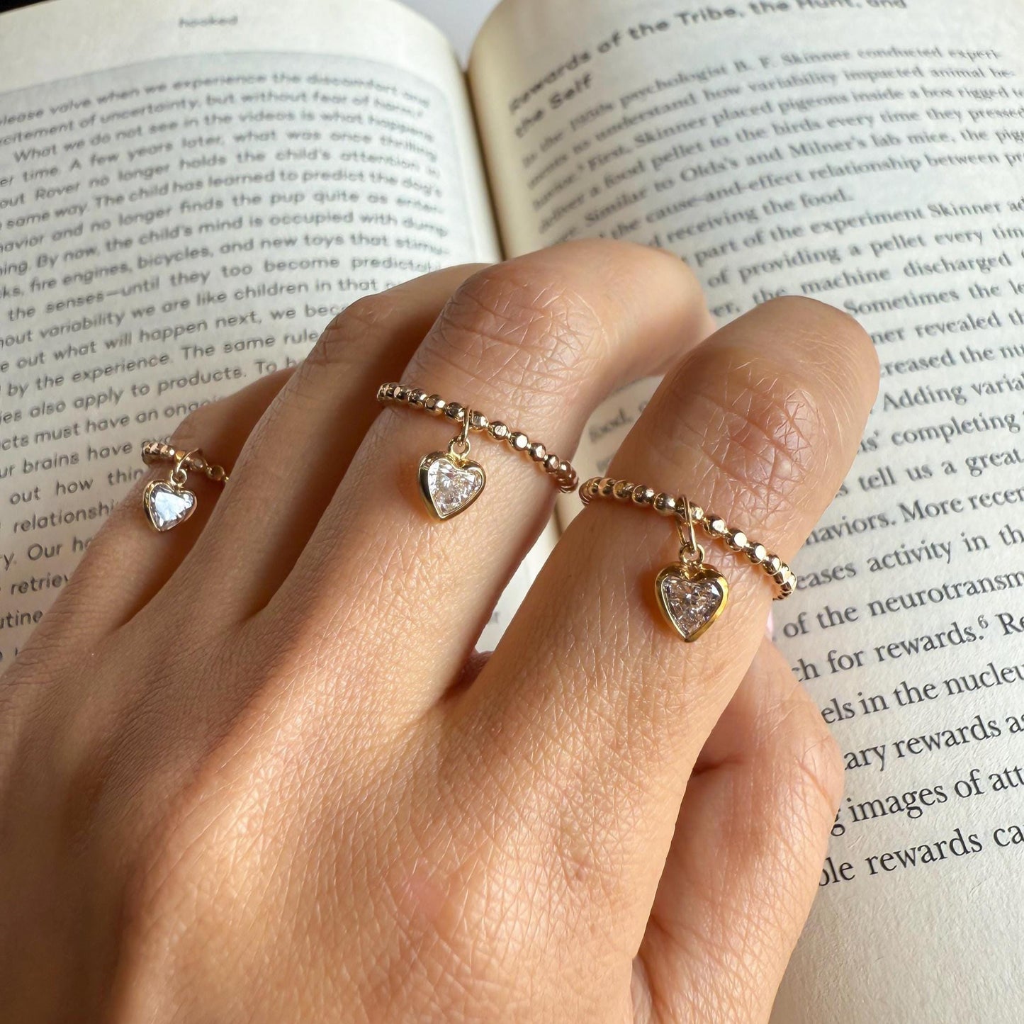 Belief Diamond Collection - Heart Lab Diamond Ring: Dainty Gold Filled Beaded Band Minimal Diamond Promise Ring