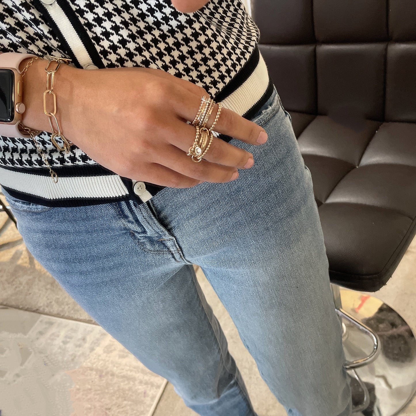 14KGF Multi-Link Ring Set: Tricolor Stacking Rings (R8)