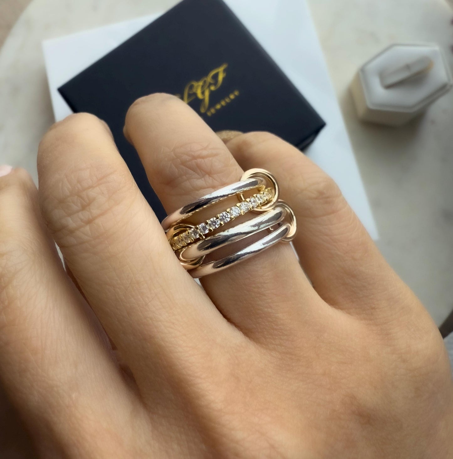 14KGF Gold  Eternity Multi Link Connected Ring, Two Tone Connected Rings (R17)
