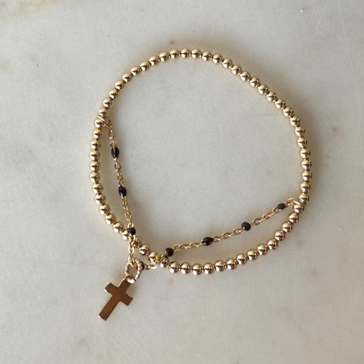 14KGF Dual Chain 3mm Gold Filled Beaded Bracelet | Easy Layered Look with Dainty Key Charm | Gold Filled Enameled Chain (B10, B11, B12)
