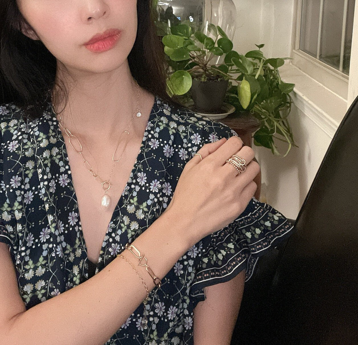 14KGF Multi-Link Ring Set: Tricolor Stacking Rings (R8)