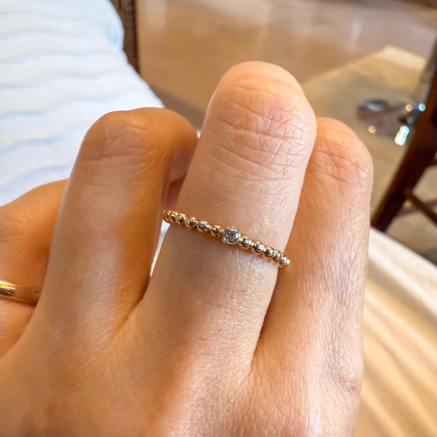 Belief Diamond Collection - Dainty Lab Grown Diamond Ring - 0.03ct Bezel Solitaire Gold Filled Bead Band