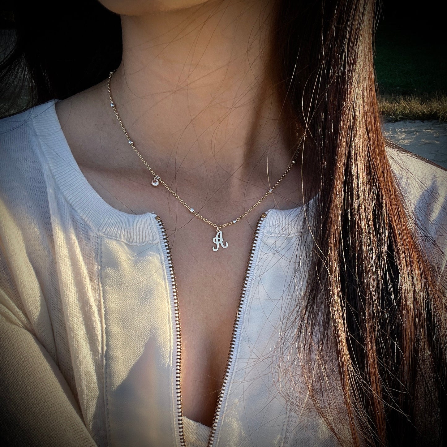14K Gold Filled Initial Necklace: Personalized Birthstone Charm
