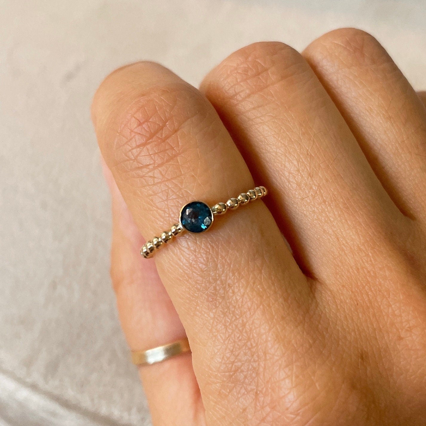 14K Gold Filled Swiss Blue Topaz Ring: November Birthstone