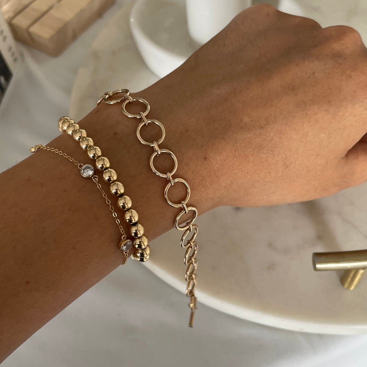 14K Gold Filled Circle Link Bracelet, Handmade Chunky Chain