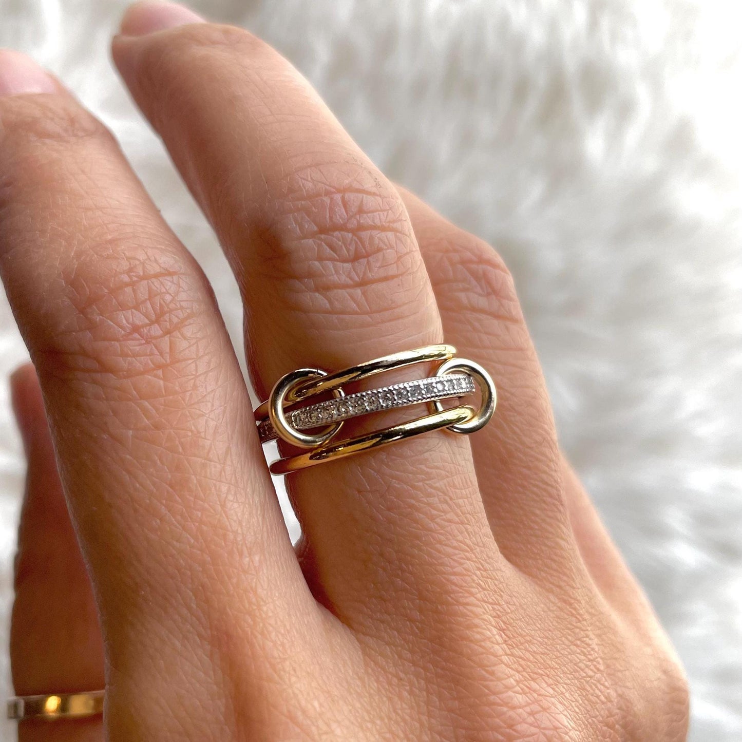 14KGF Gold Multi-Link Ring: Two-Tone Eternity Statement Ring (RT1)