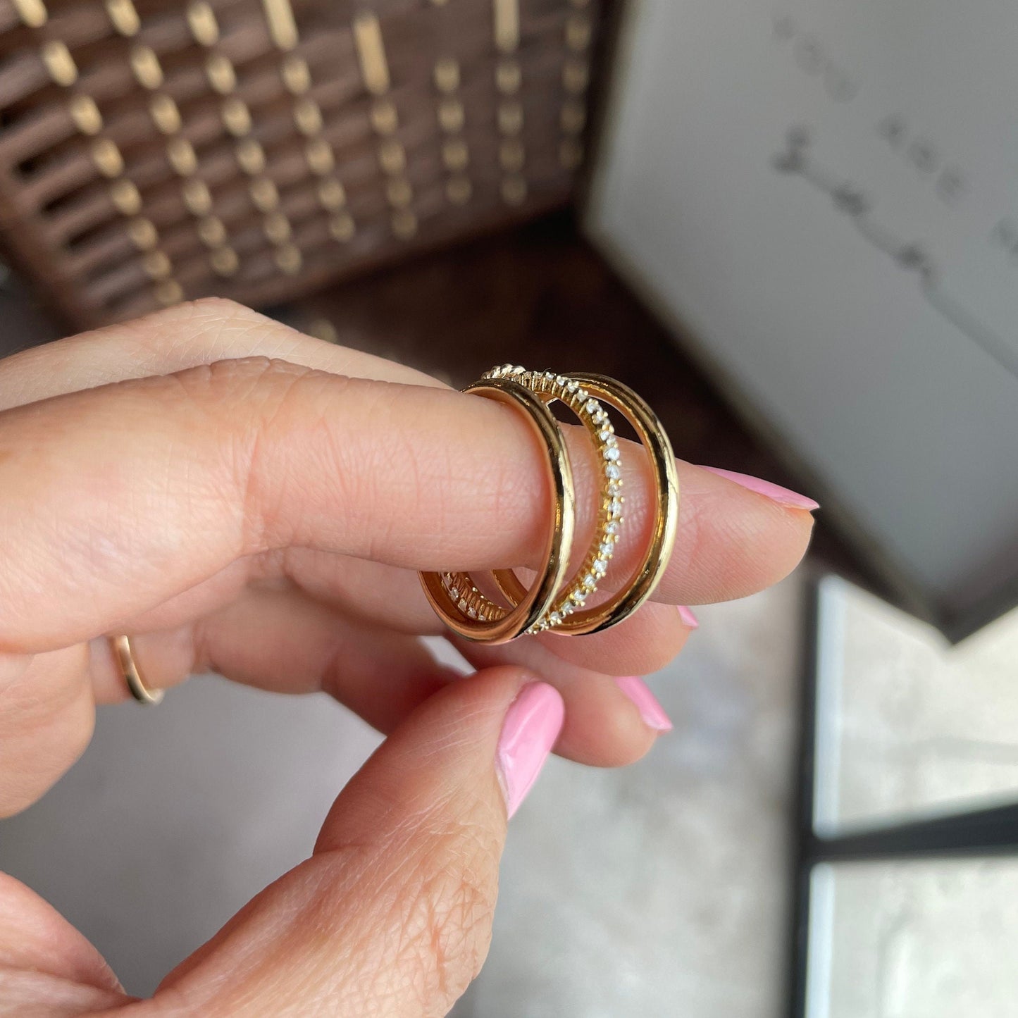 14KGF Gold Multi-Link Ring: Sia Ring Chunky Interlocking Statement Ring (R4)