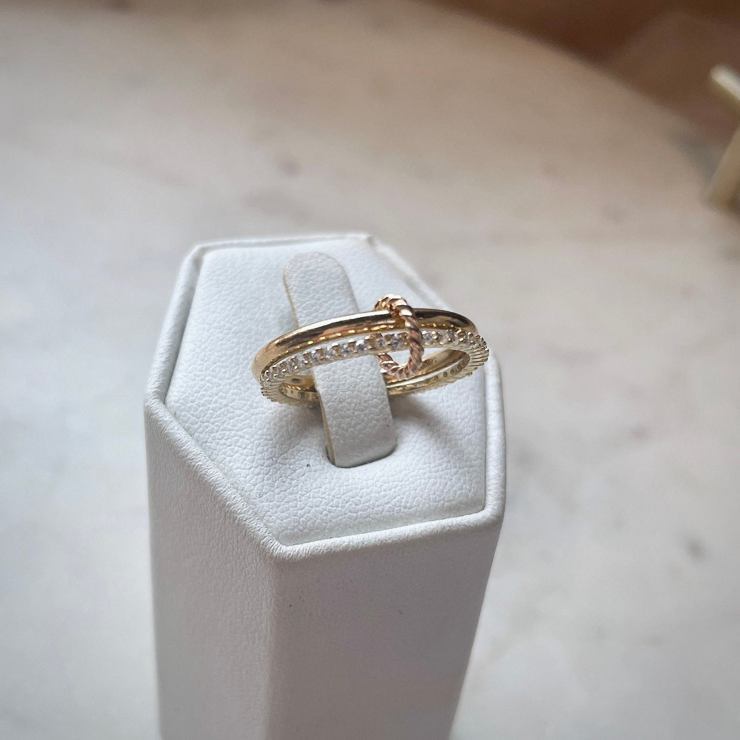 14KGF Gold Interlocking Ring Set: Eternity Statement Band (R55)