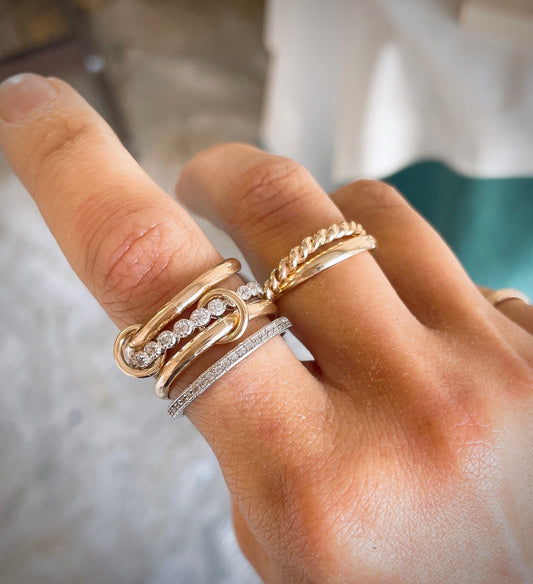 14KGF Gold Connected Eternity Ring Set: Sterling Silver Circle Link (R15)