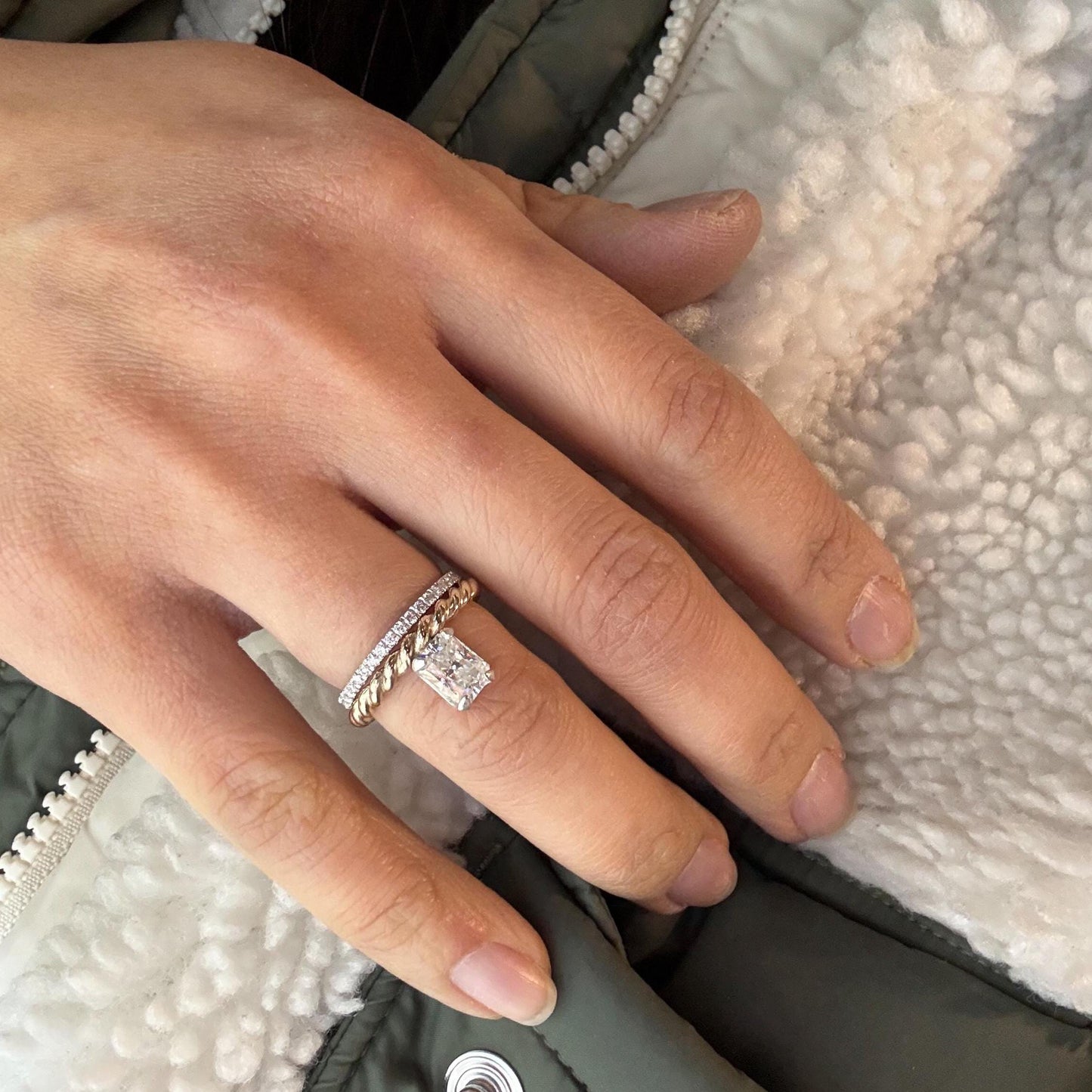 1 Carat Radiant Moissanite Ring, 2.6mm Twisted Gold Filled Rope Band Ring, Minimalist Moissanite Solitaire Engagement Ring