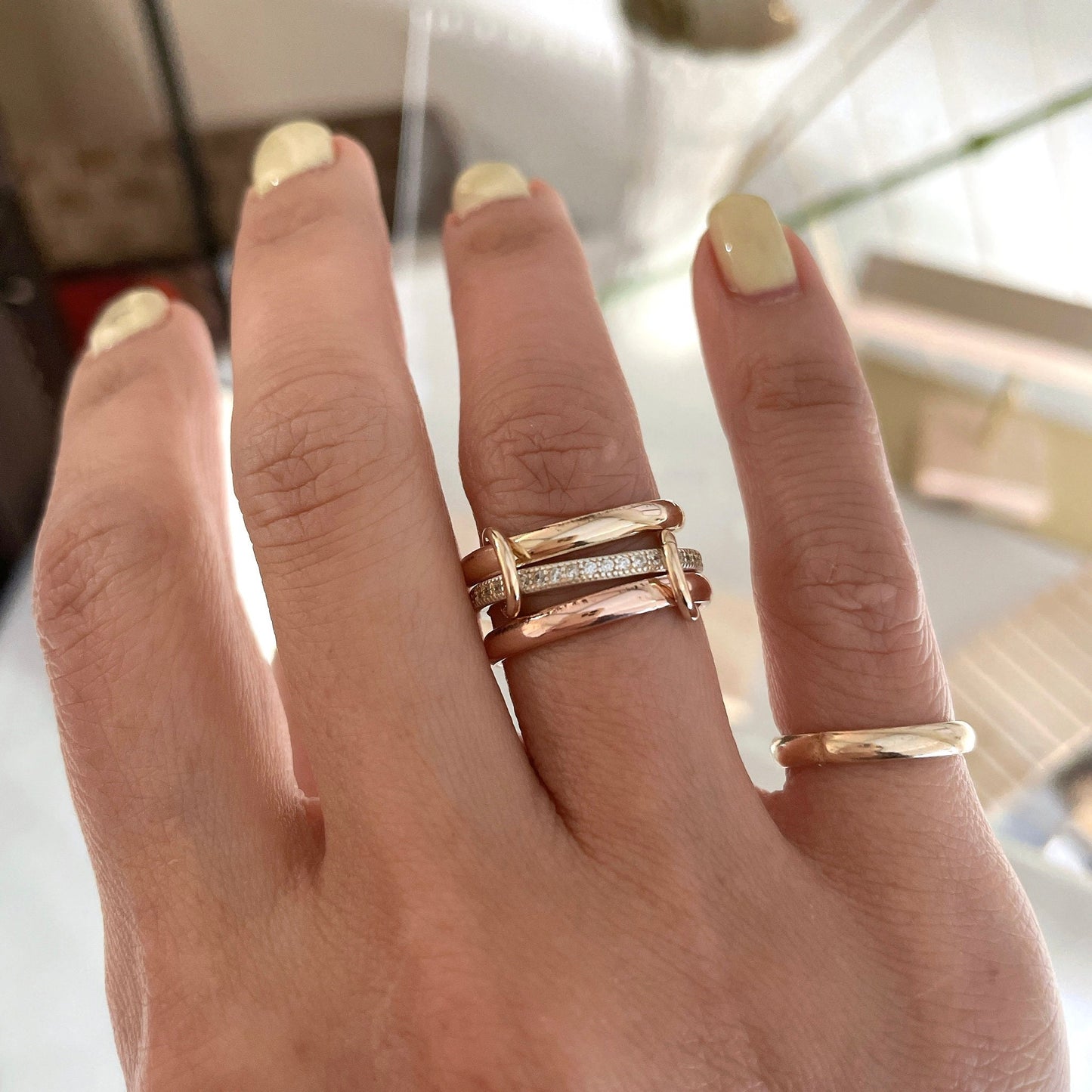 14KGF Two Tone Eternity Ring: Rose Gold & Yellow Gold Connected Bands (R16)