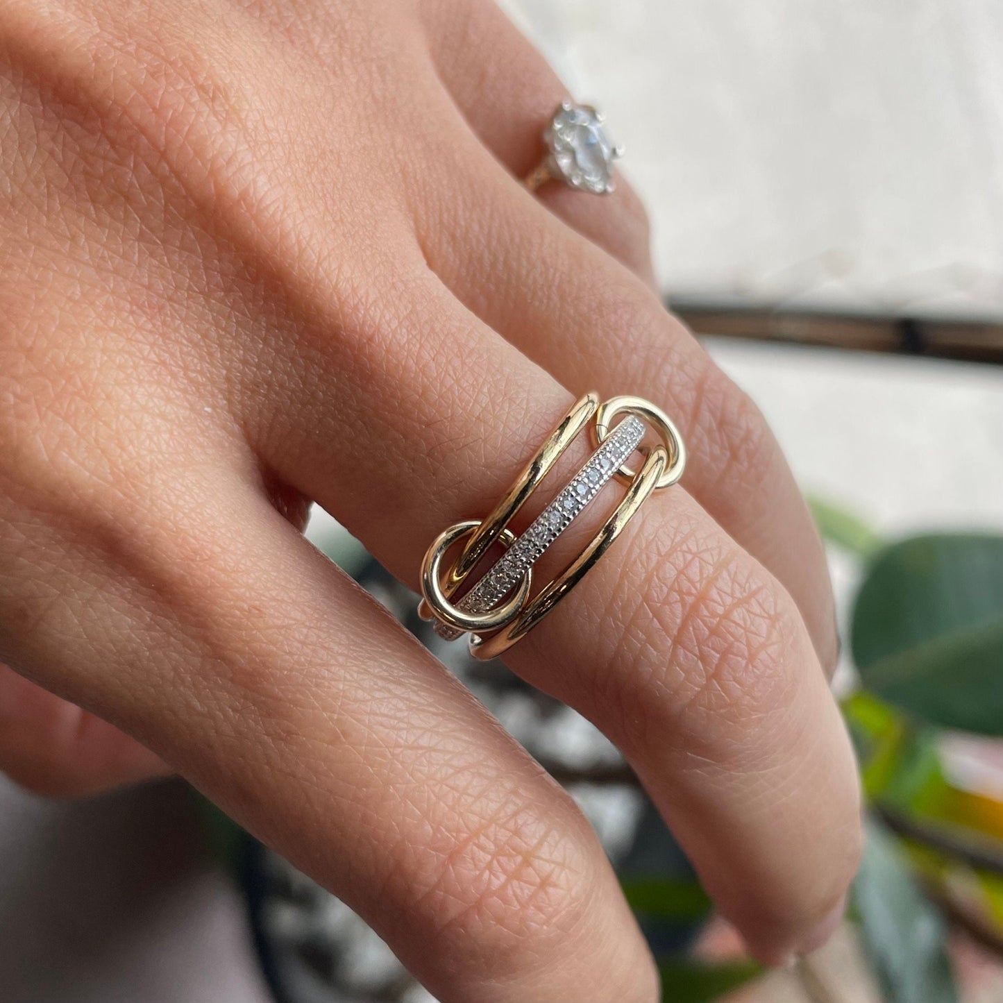 14KGF Gold Multi-Link Ring: Two-Tone Eternity Statement Ring (RT1)