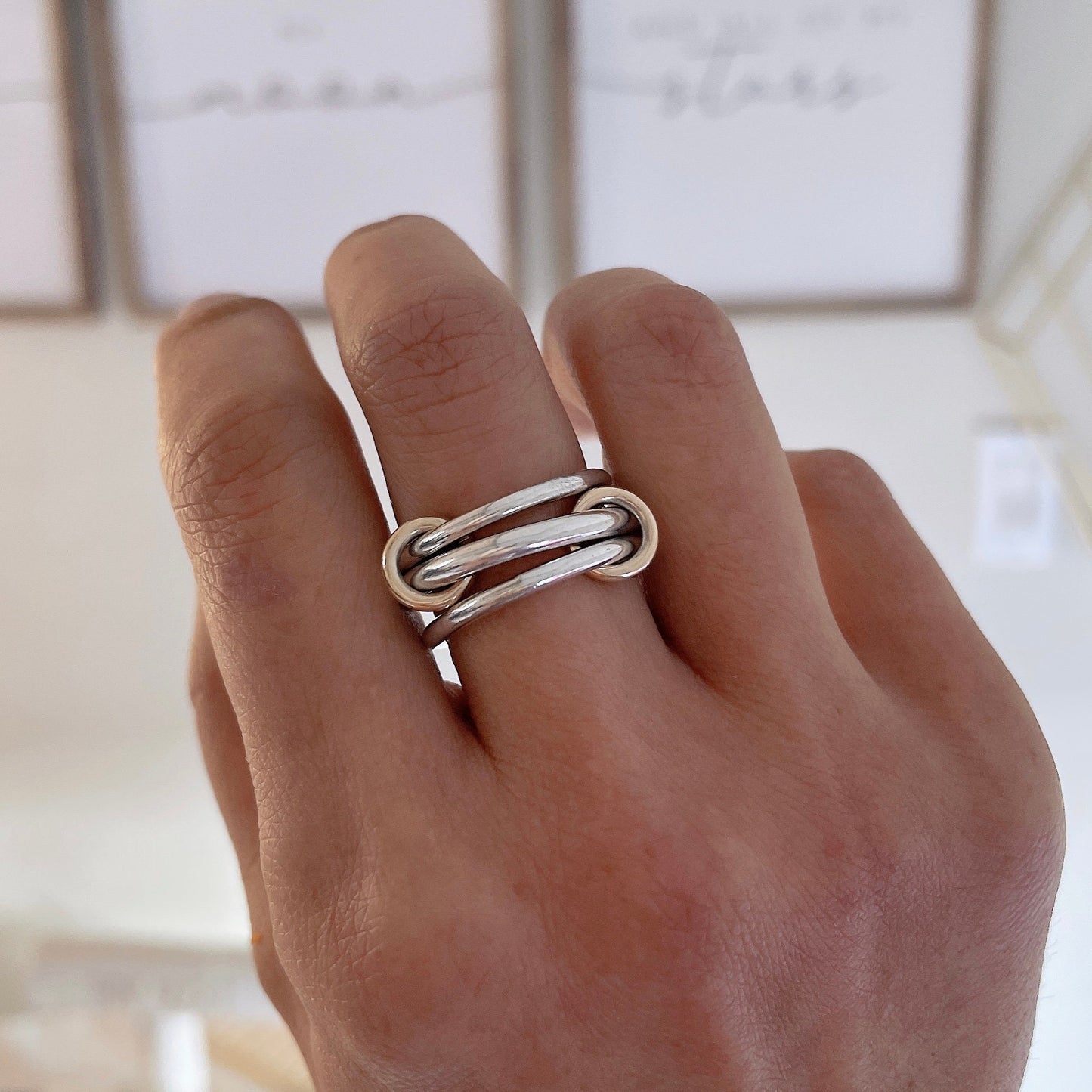 Two Tone Connected Ring: Sterling Silver & Gold Filled Statement Ring (R3)