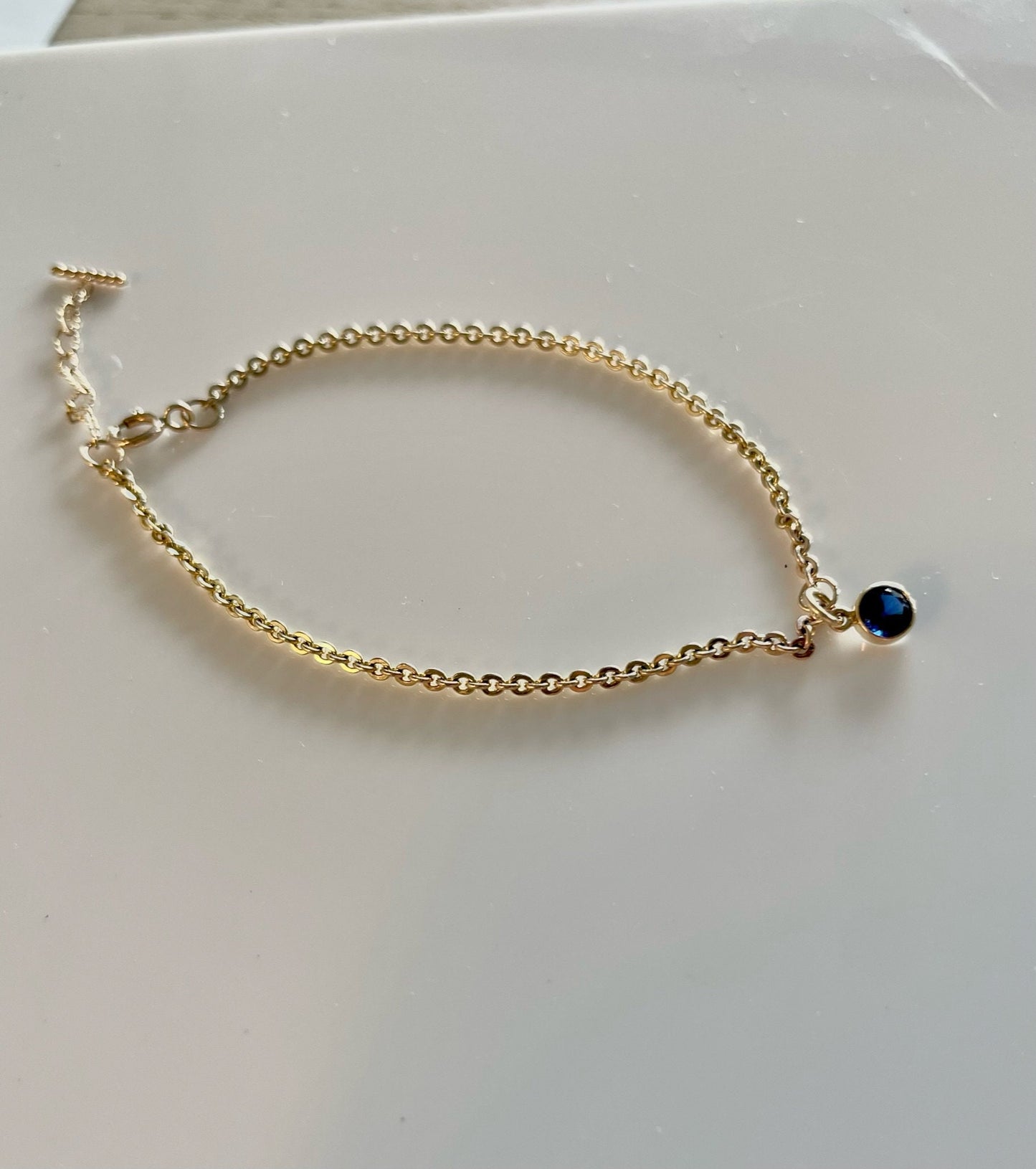 14K Goldfilled Sapphire Garnet Dangle Bracelet
