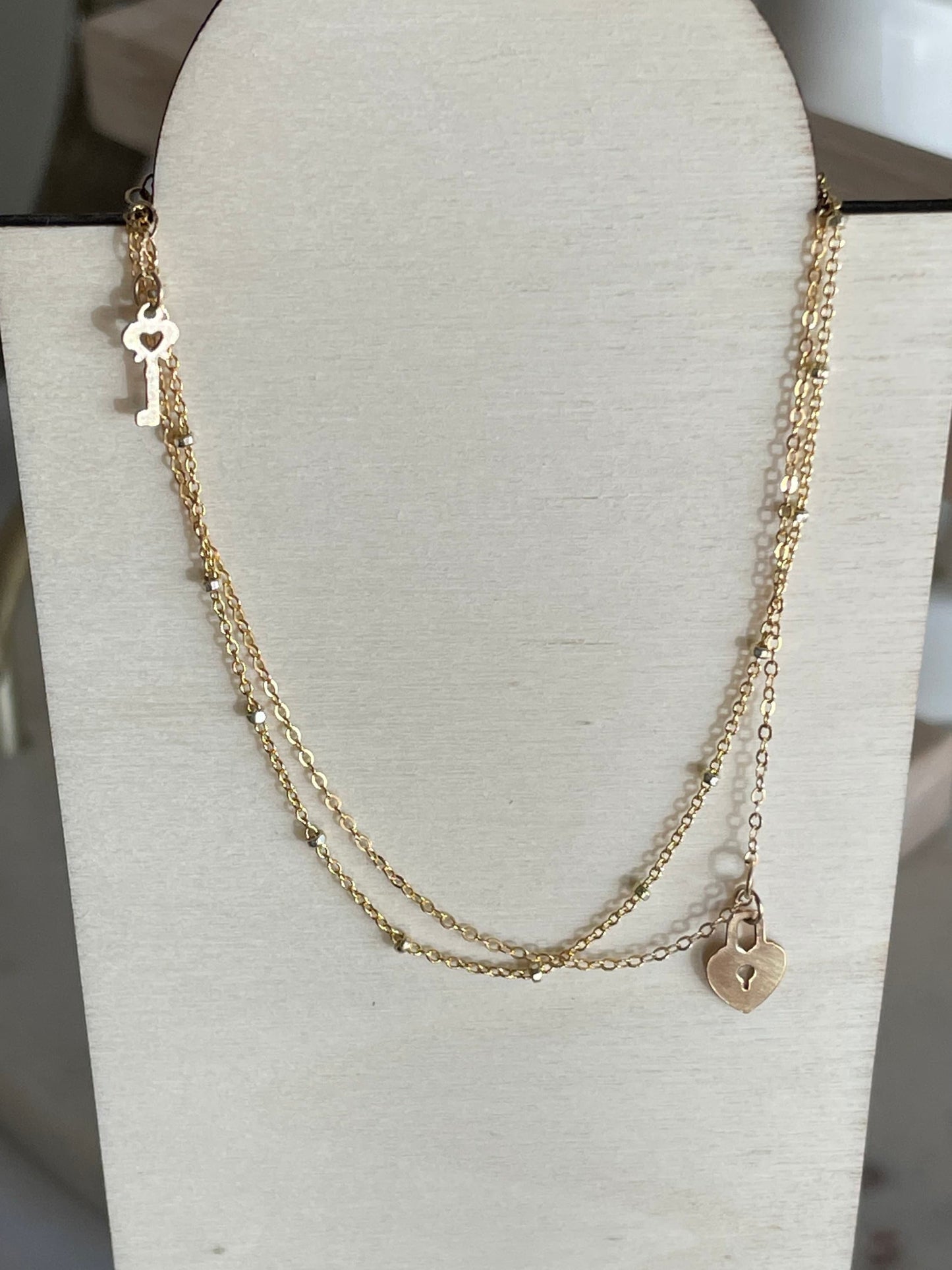 14KGF Gold Heart Lock and Key Double Stranded Anklet 14K Gold-Filled with 14K Solid Gold Dainty Anklet Gift for her