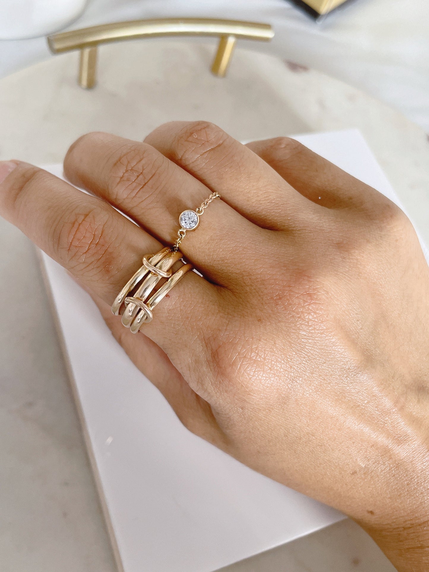 14KGF Gold Connected Ring: Chunky Statement Jewelry (R6)