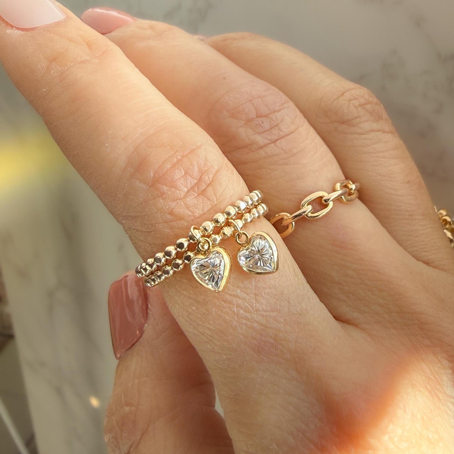 Belief Diamond Collection - Heart Lab Diamond Ring: Dainty Gold Filled Beaded Band Minimal Diamond Promise Ring