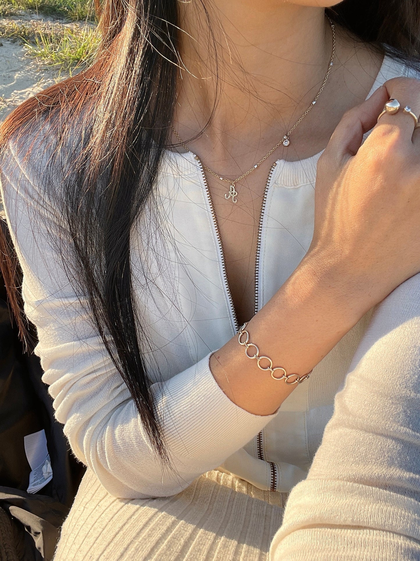 14K Gold Filled Circle Link Bracelet, Handmade Chunky Chain