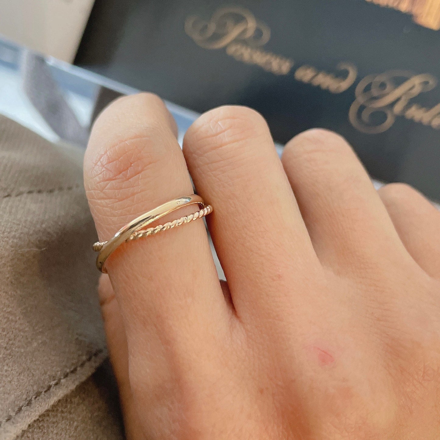 14K Gold Filled Crossing Ring: Minimalist Interlocking Band