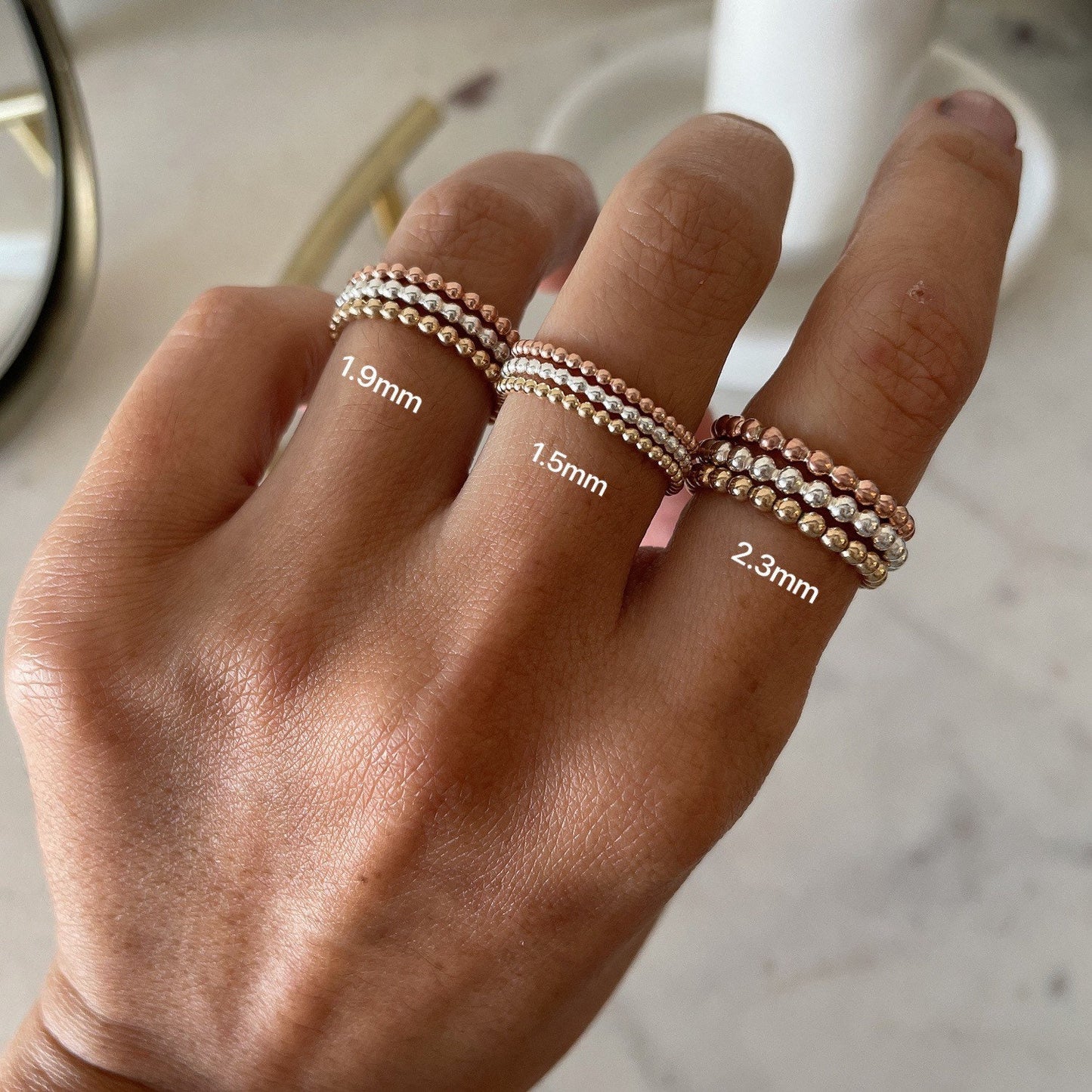 Tricolor 14KGF Ring Set: Gold, Rose Gold, Sterling Silver