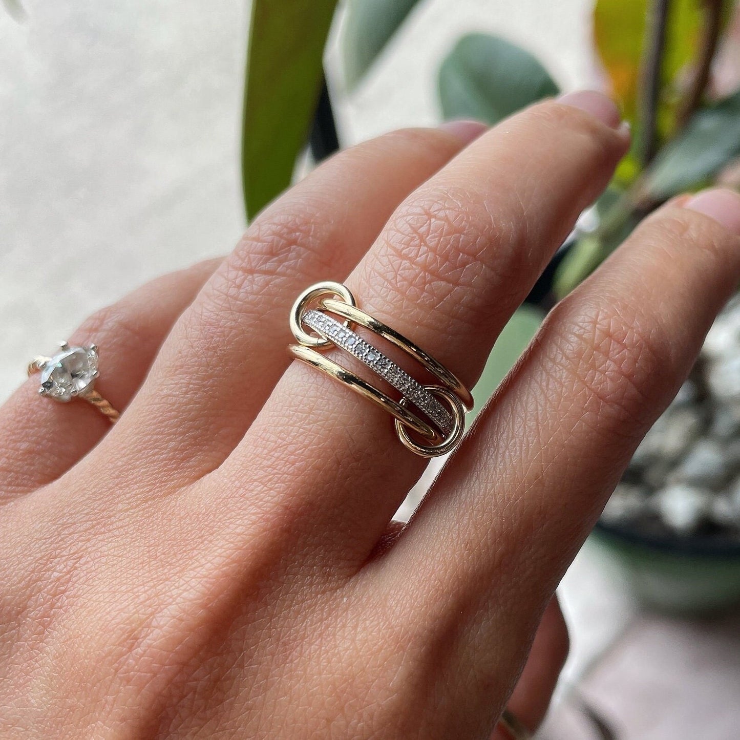 14KGF Gold Multi-Link Ring: Two-Tone Eternity Statement Ring (RT1)