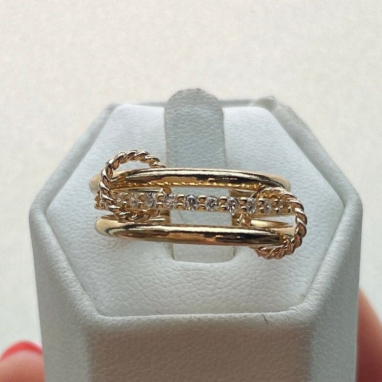 14KGF Gold Multi-Link Ring: Sia Ring Chunky Interlocking Statement Ring (R4)