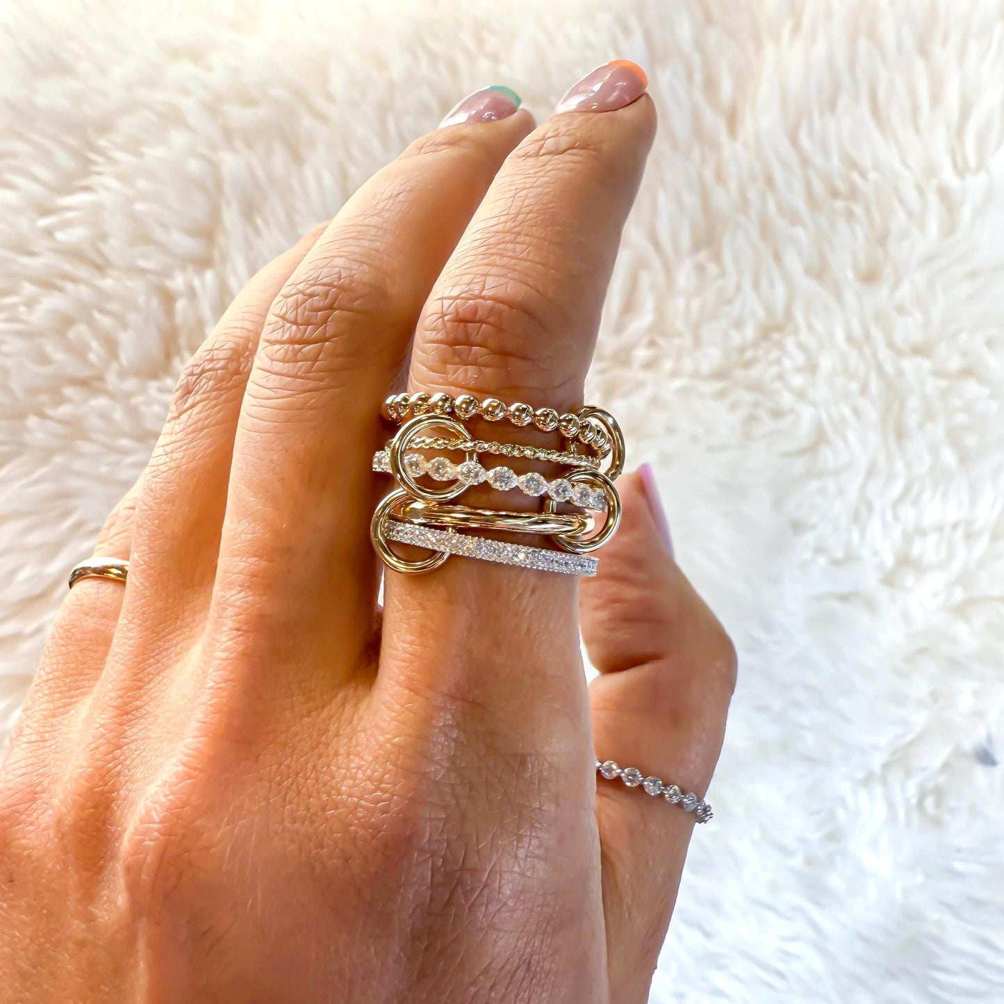 14KGF Gold  Eternity Multi Link Connected Ring, Two Tone Connected Rings (R51)