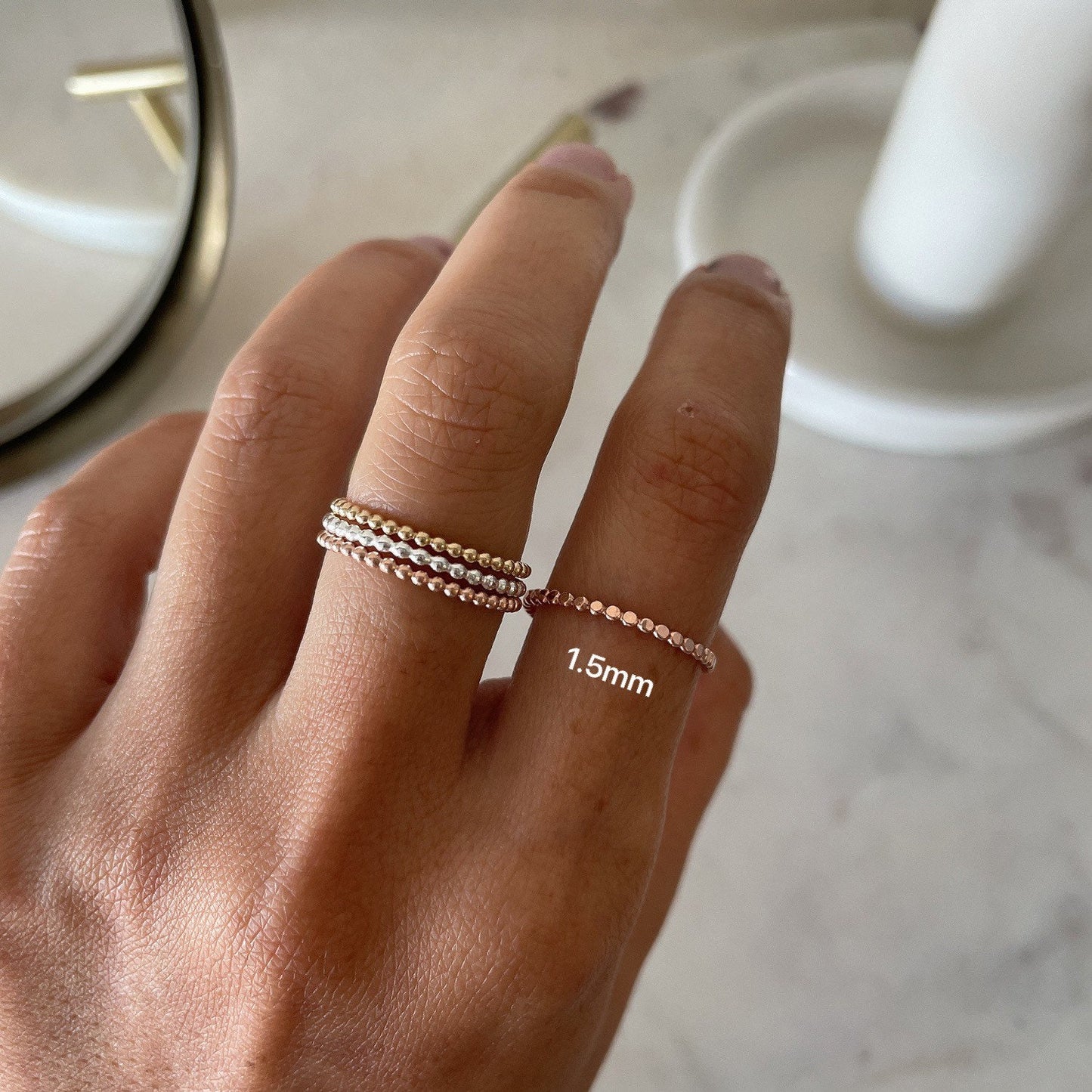 Tricolor 14KGF Ring Set: Gold, Rose Gold, Sterling Silver