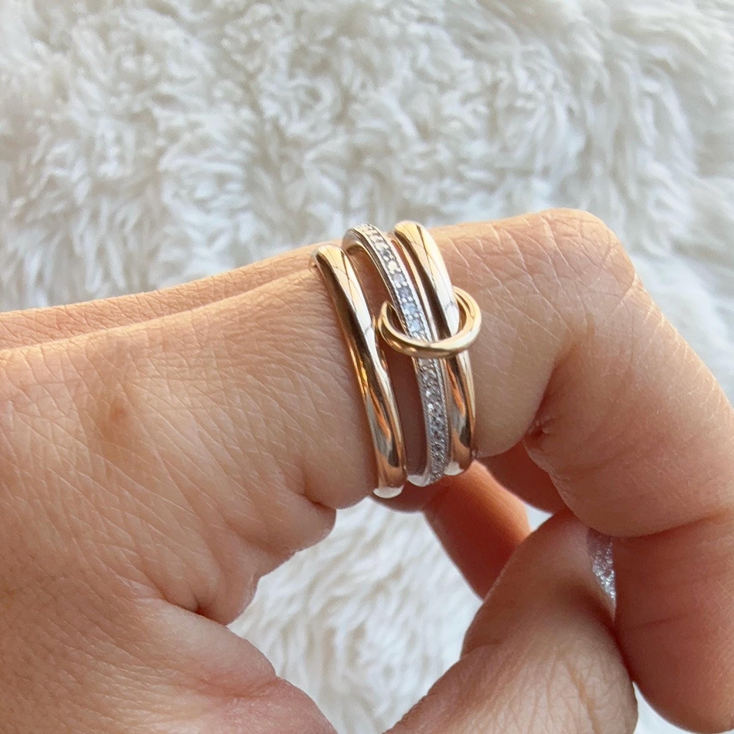 14KGF Gold Filled Interlocking Ring Set: Sterling Silver Eternity Band (R1)